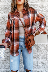 Casual Plaid Buckle Turndown Collar Tops