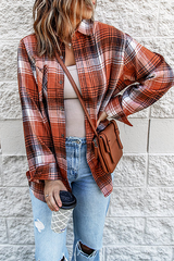 Casual Plaid Buckle Turndown Collar Tops