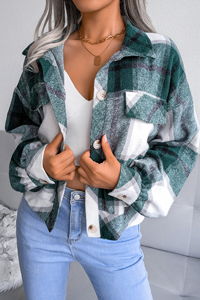 Casual Plaid Buckle Turndown Collar Outerwear(3 Colors)