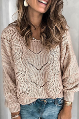 Casual Solid Hollowed Out Patchwork O Neck Sweaters(5 Colors)