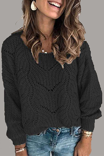 Casual Solid Hollowed Out Patchwork O Neck Sweaters(5 Colors)