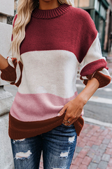 Casual Striped Split Joint  Contrast O Neck Tops Sweater