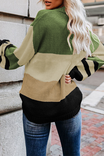 Casual Striped Split Joint  Contrast O Neck Tops Sweater