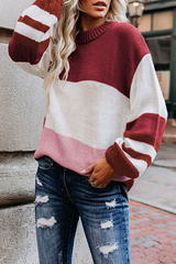 Casual Striped Split Joint  Contrast O Neck Tops Sweater