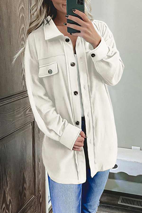 Casual Solid Buckle Turndown Collar Outerwear(8 Colors)