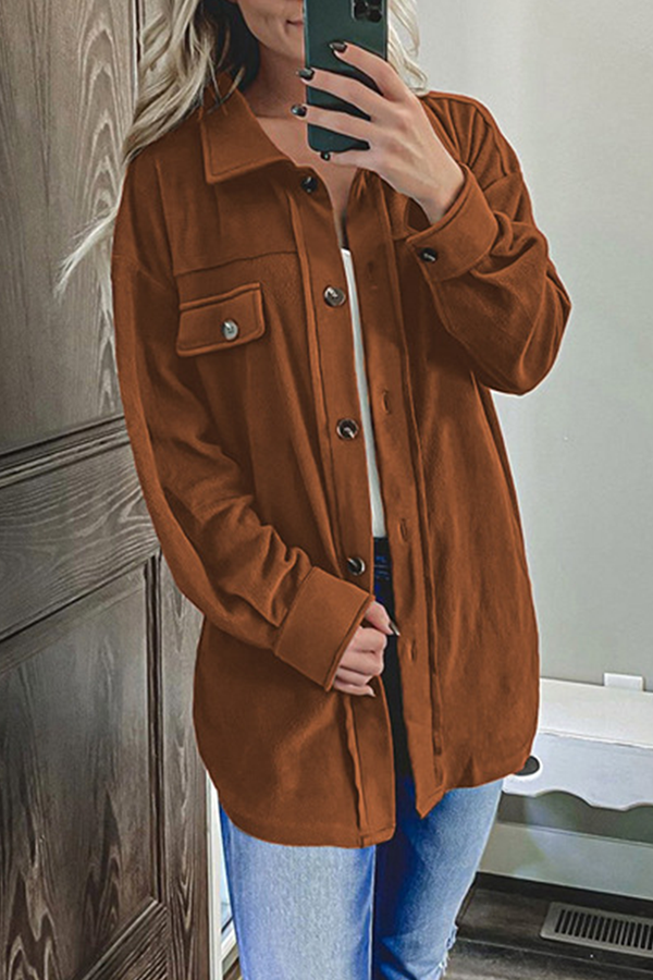 Casual Solid Buckle Turndown Collar Outerwear(8 Colors)