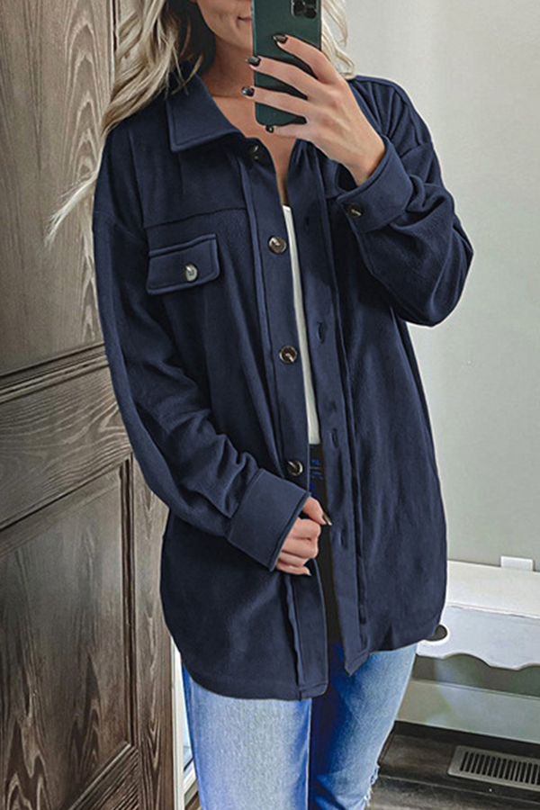 Casual Solid Buckle Turndown Collar Outerwear(8 Colors)