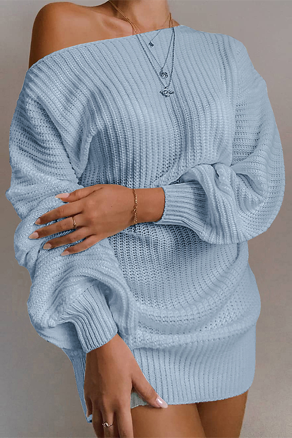 Casual Solid Patchwork Off the Shoulder Tops Sweater