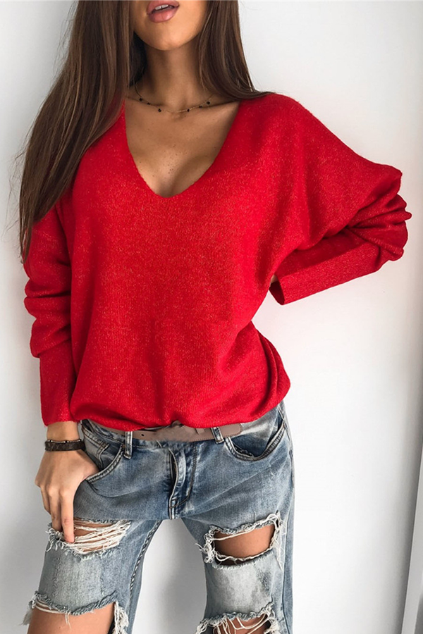 Casual Solid Basic V Neck Sweater(4 Colors)