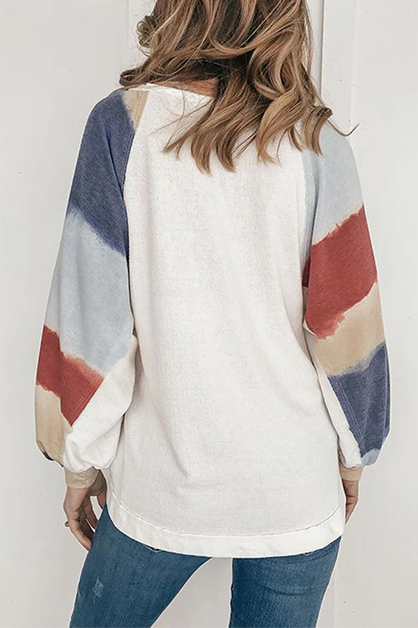 Casual Striped Patchwork Contrast O Neck Tops