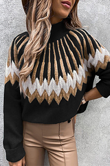 Casual Geometric Patchwork Contrast Turtleneck Tops(4 colors)