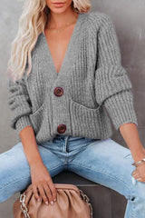 Casual Solid Pocket Buttons V Neck Tops