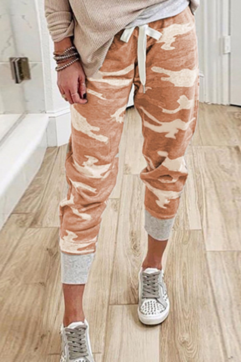 Casual Camouflage Print Draw String Capris Patchwork Bottoms(3 Colors)