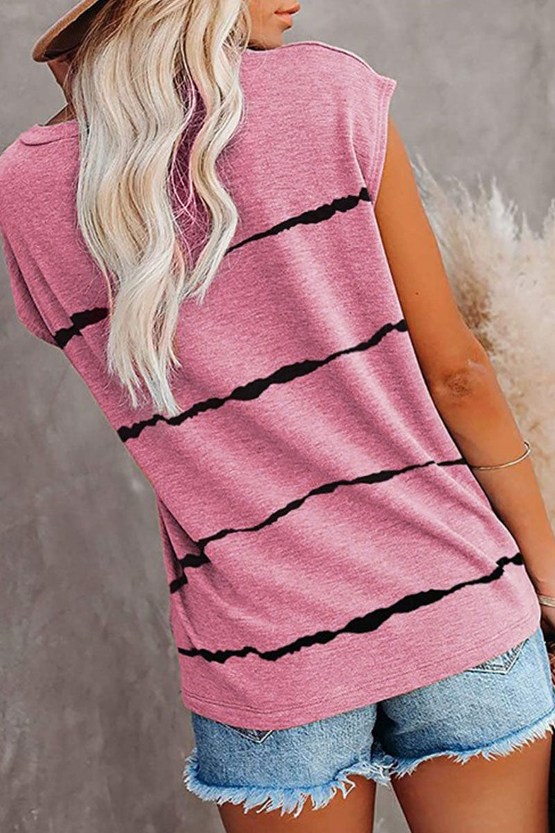 Fashion Street Striped Split Joint O Neck T-Shirts(4 colors)