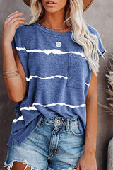 Fashion Street Striped Split Joint O Neck T-Shirts(4 colors)