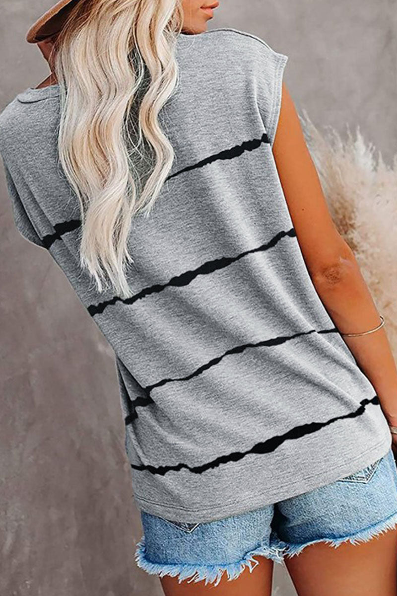 Fashion Street Striped Split Joint O Neck T-Shirts(4 colors)