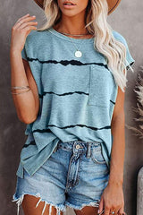 Fashion Street Striped Split Joint O Neck T-Shirts(4 colors)