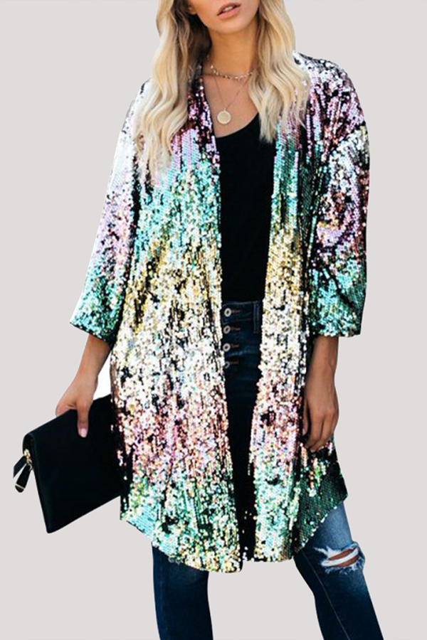 Fashion Street Patchwork Embroidered Sequins Outerwear