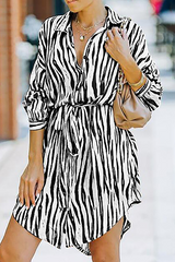 Fashion Casual Striped Buckle With Belt Turndown Collar Shirt Dress Dresses£¨7 colors£©