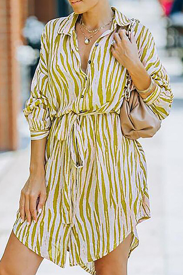 Fashion Casual Striped Buckle With Belt Turndown Collar Shirt Dress Dresses£¨7 colors£©