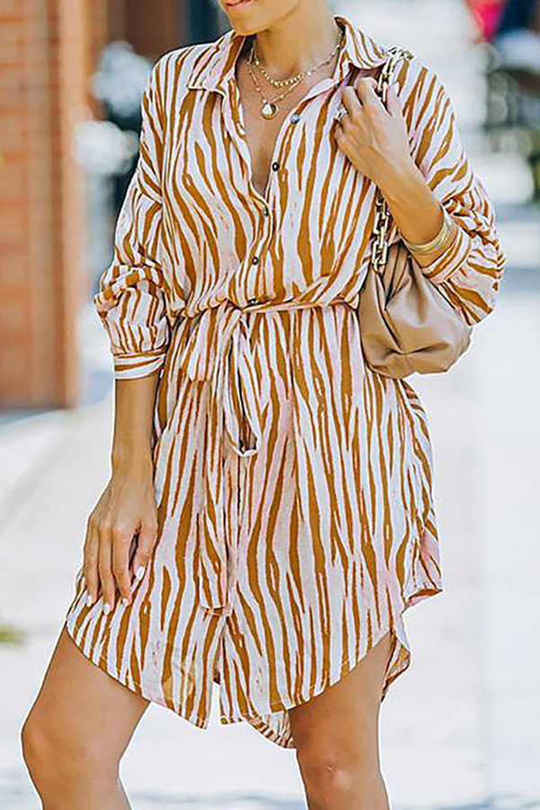 Fashion Casual Striped Buckle With Belt Turndown Collar Shirt Dress Dresses£¨7 colors£©