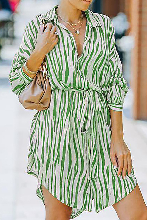 Fashion Casual Striped Buckle With Belt Turndown Collar Shirt Dress Dresses£¨7 colors£©