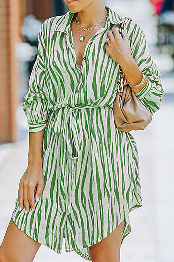 Fashion Casual Striped Buckle With Belt Turndown Collar Shirt Dress Dresses£¨7 colors£©