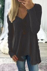 Casual Solid Patchwork V Neck Long Sleeve Tops(5 Colors)