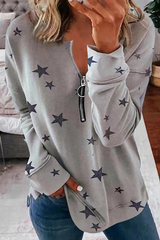 Casual The stars Patchwork Zipper Collar Tops(8 Colors)