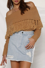 Casual Elegant Solid Tassel Patchwork Off the Shoulder Tops(3 Colors)