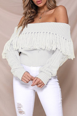 Casual Elegant Solid Tassel Patchwork Off the Shoulder Tops(3 Colors)