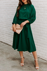 Casual Solid Patchwork With Belt O Neck Waist Skirt Dresses