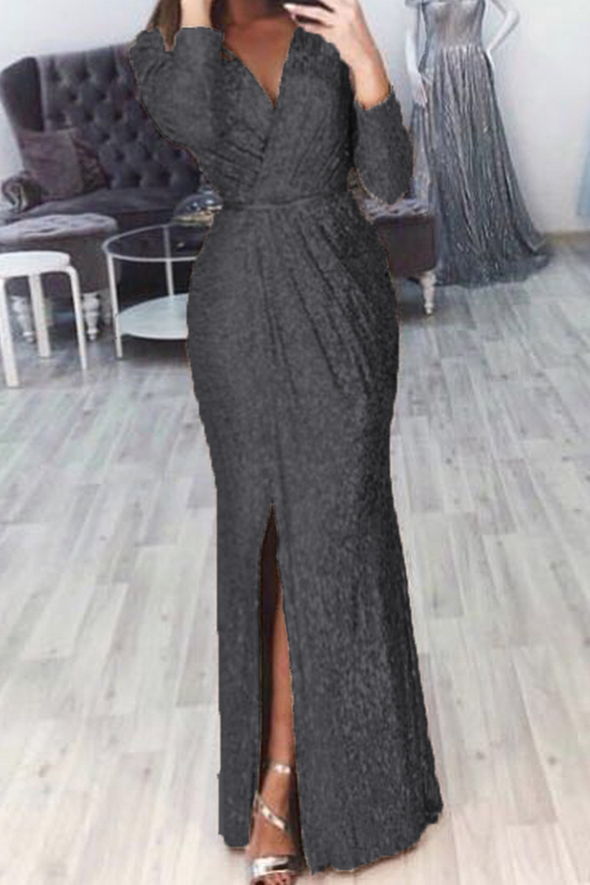 Sexy Solid Slit V Neck Trumpet Mermaid Dresses(7 colors)