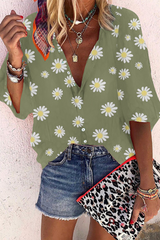 Casual Print Patchwork V Neck Blouses(4 Colors)