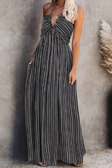 Casual Striped Split Joint Halter Cake Skirt Dresses