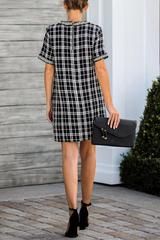 Casual Plaid Split Joint O Neck Straight Dresses