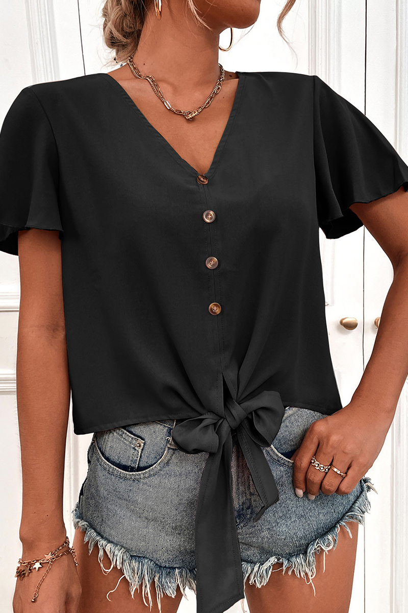 Casual Dot Split Joint V Neck Tops