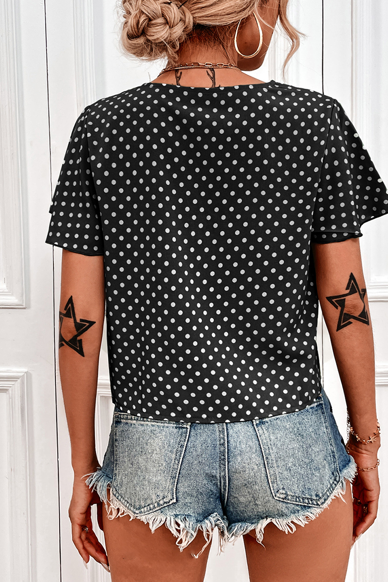 Casual Dot Split Joint V Neck Tops