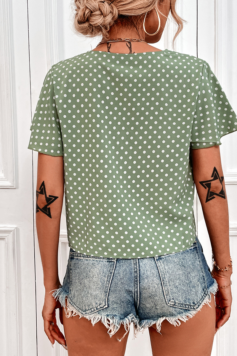 Casual Dot Split Joint V Neck Tops