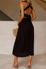 Casual Solid Patchwork Halter Waist Skirt Dresses(3 colors)