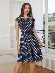 Elegant blue polka-dot Mini Dress