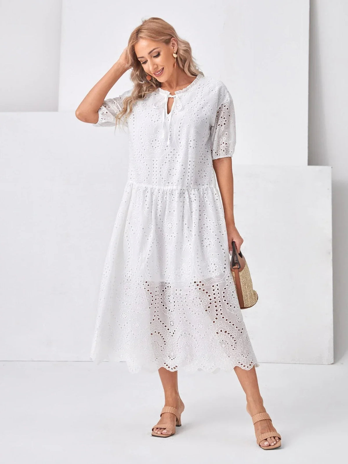 White elegant cutout Midi Dress