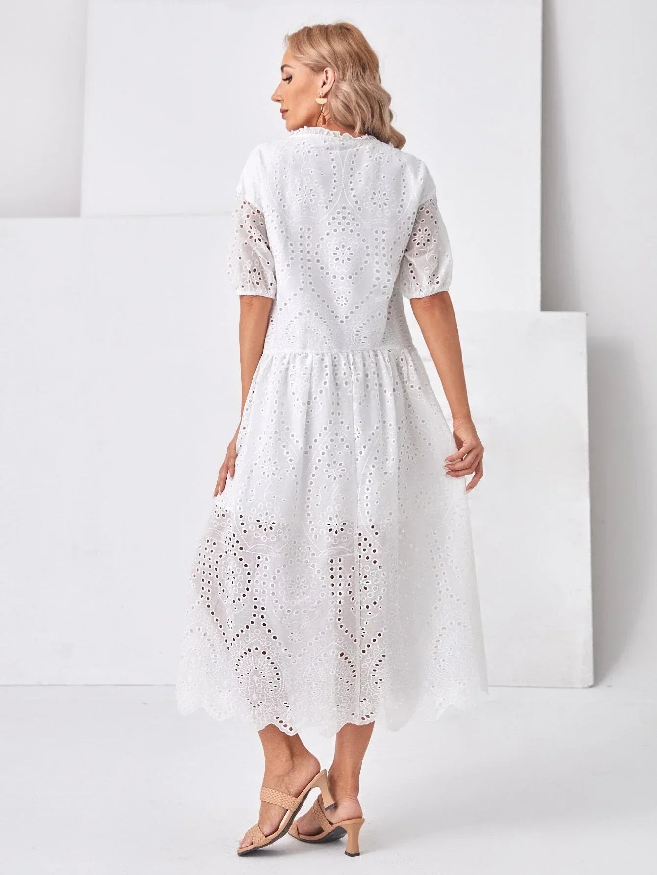 White elegant cutout Midi Dress