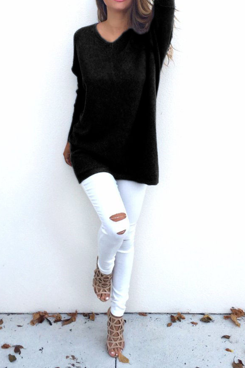 Casual Solid Split Joint V Neck Tops(9 colors)