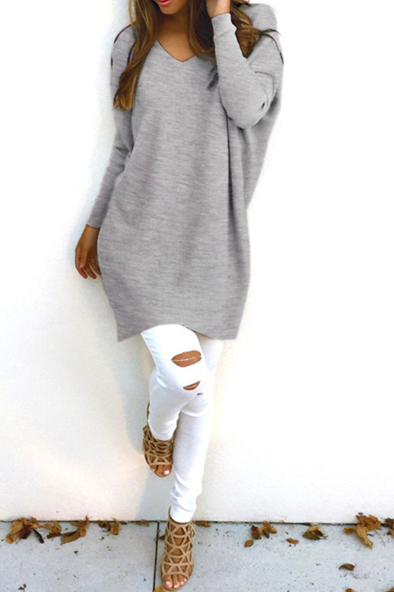 Casual Solid Split Joint V Neck Tops(9 colors)