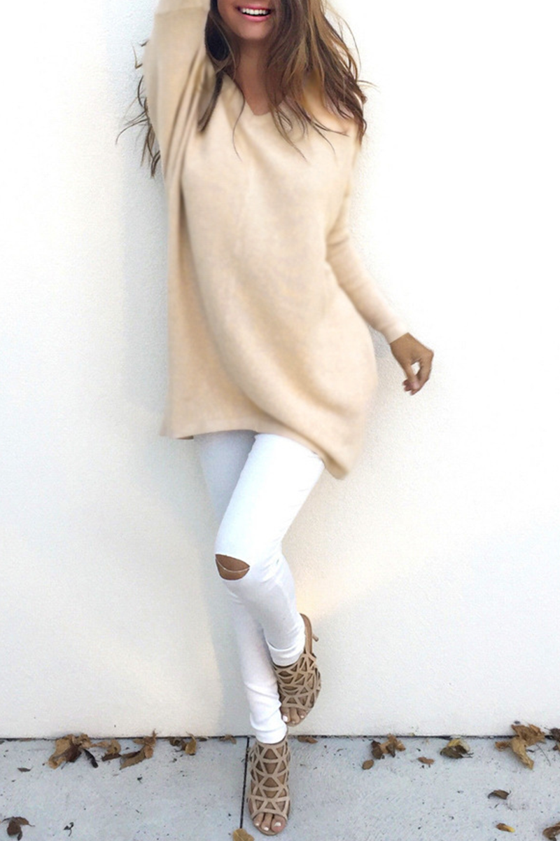 Casual Solid Split Joint V Neck Tops(9 colors)