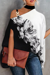 Fashion Print Patchwork One Shoulder Tops(5 Colors)