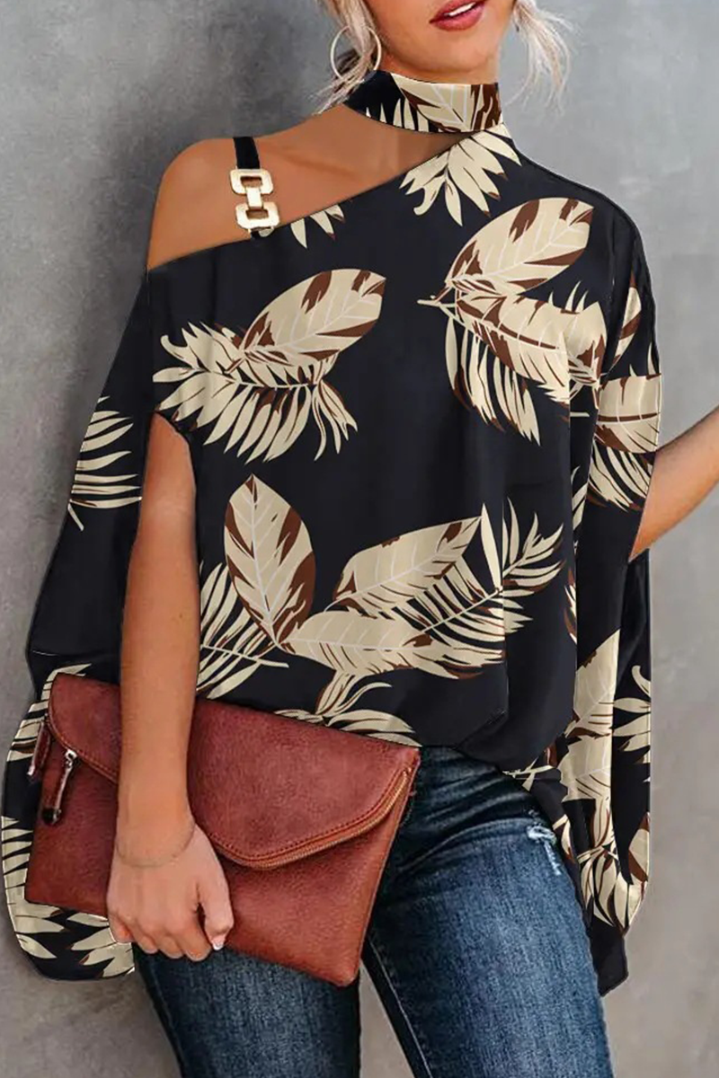 Fashion Print Patchwork One Shoulder Tops(5 Colors)