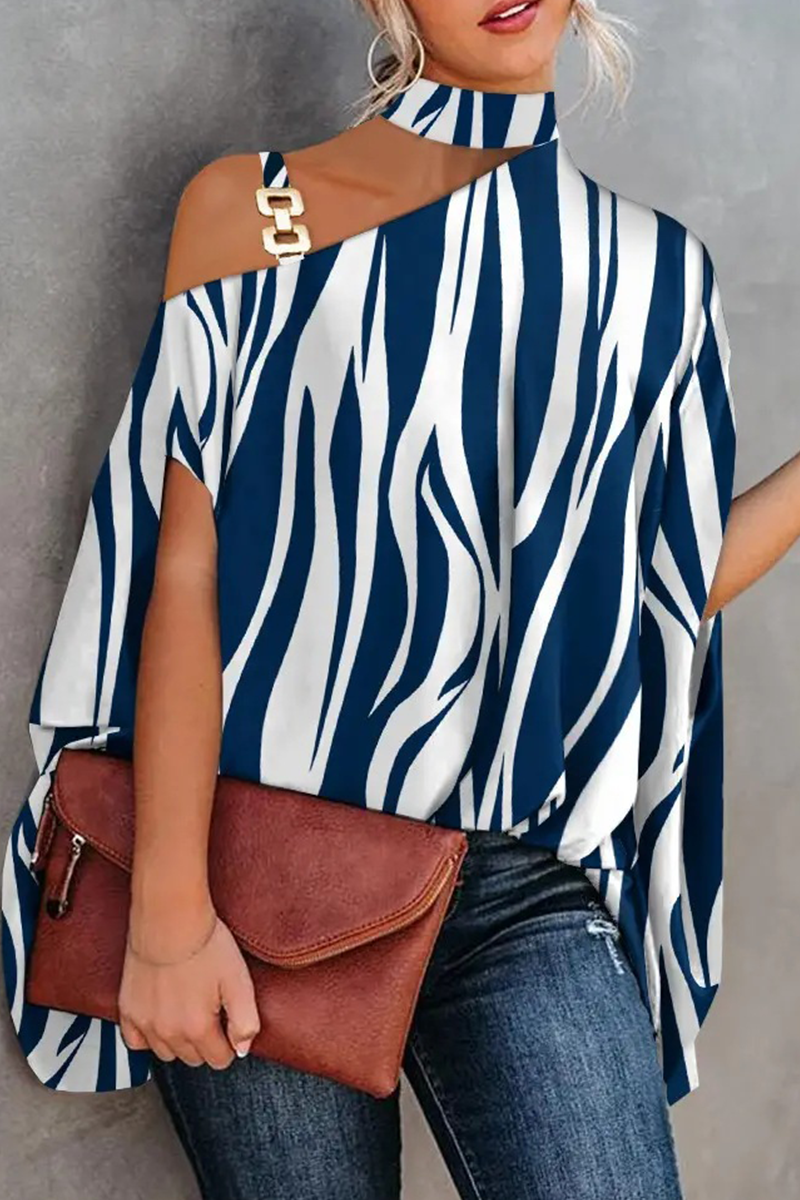 Fashion Print Patchwork One Shoulder Tops(5 Colors)