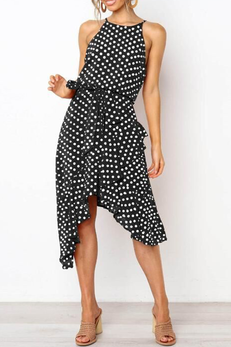 Casual Dot Patchwork Halter Irregular Dress Dresses